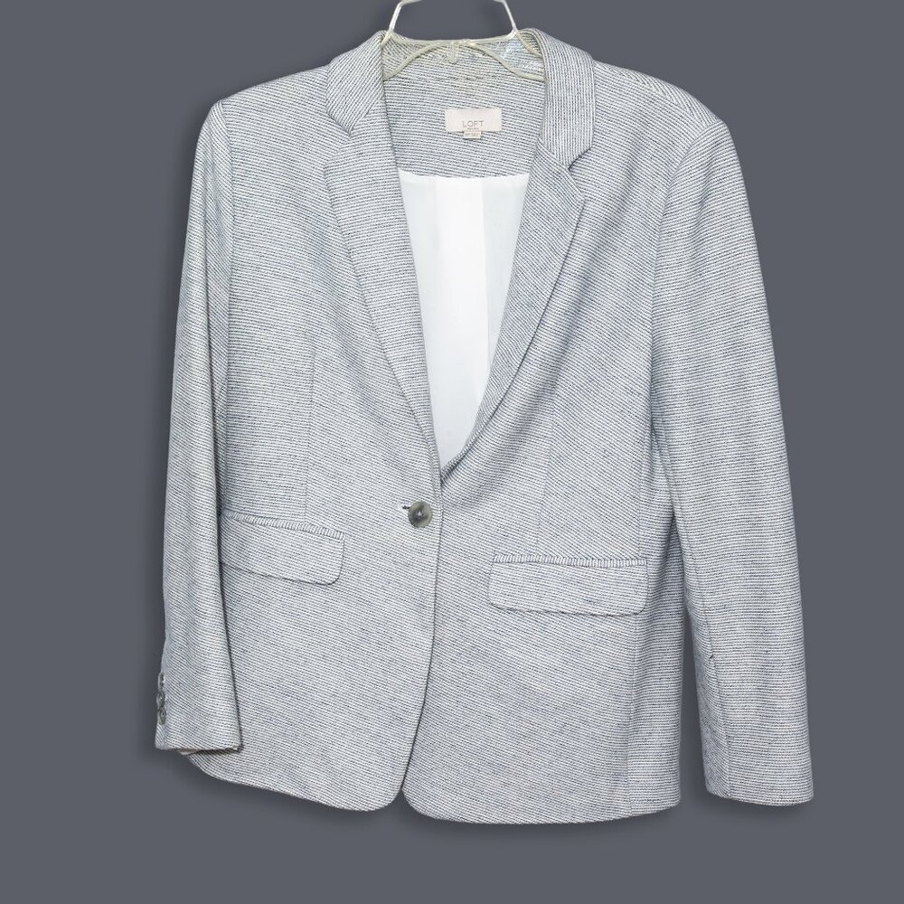 Loft Herringbone Blazer with Notch Collar and One Button